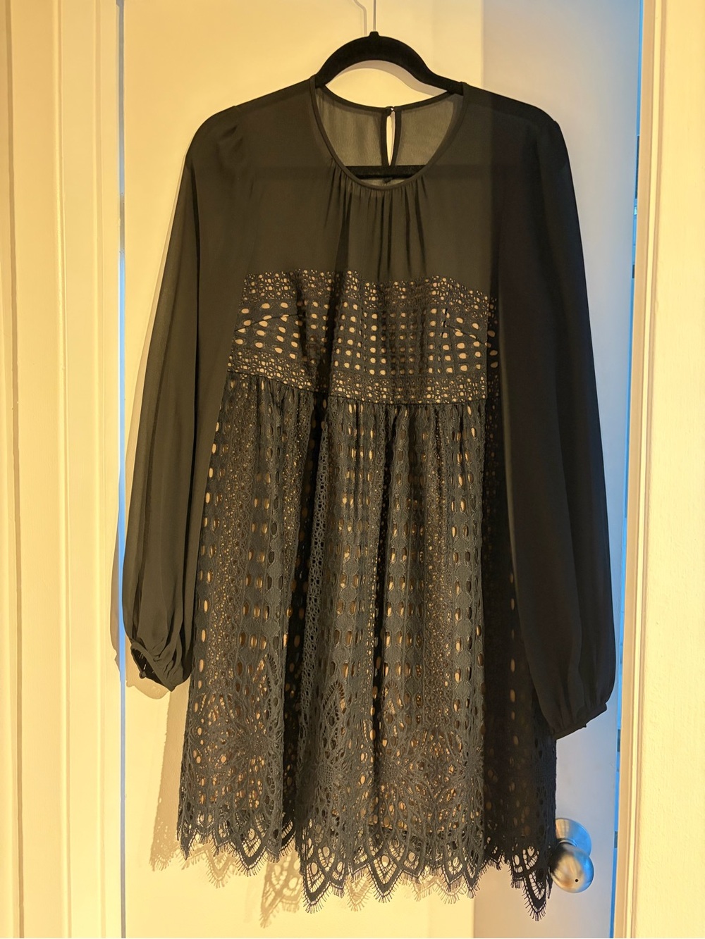 BCBG Black Long-Sleeve Lace Tunic Dress